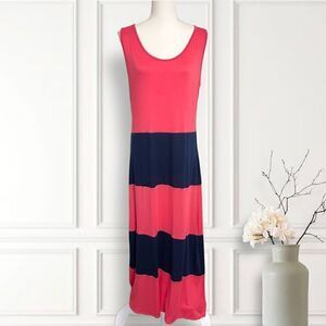 Andrea Orange & Navy Blue Maxi Tank Dress Sz XL